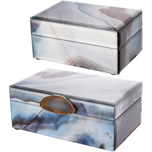 Ione 8 inch Gray and Blue Jewelry Box, Set of 2