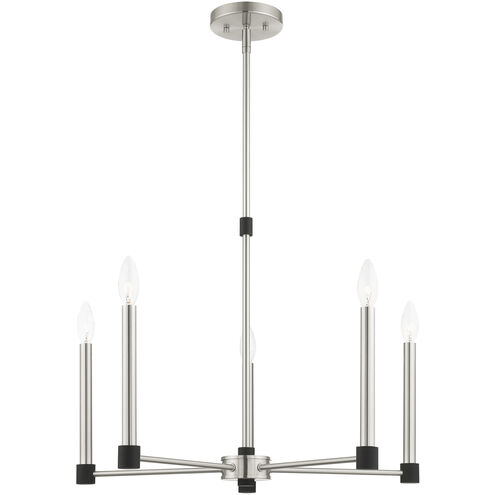 Karlstad 5 Light 24 inch Brushed Nickel with Satin Brass Accents Chandelier Ceiling Light