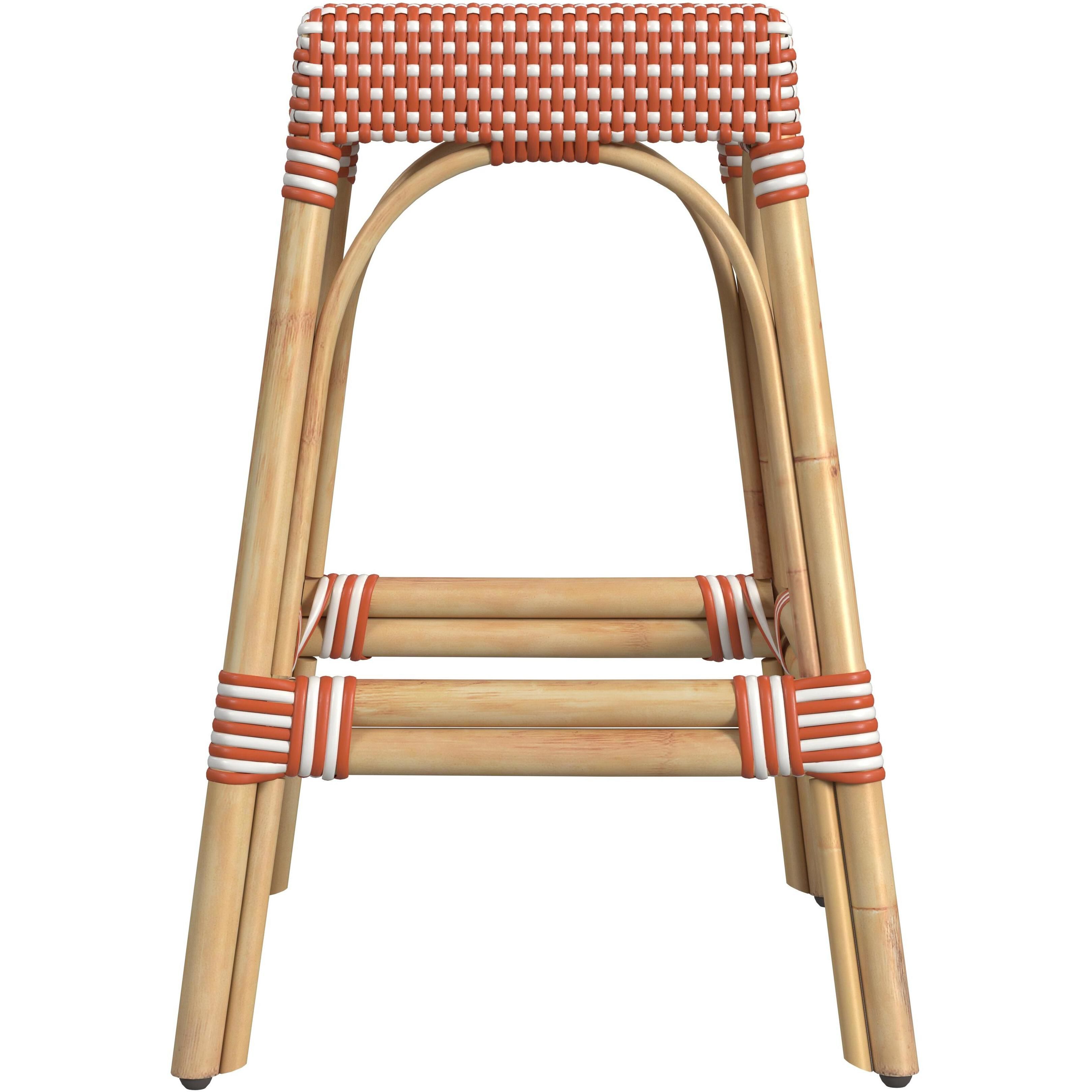 Robias Rectangular Rattan 24.5" Counter Stool in Orange and White Dot