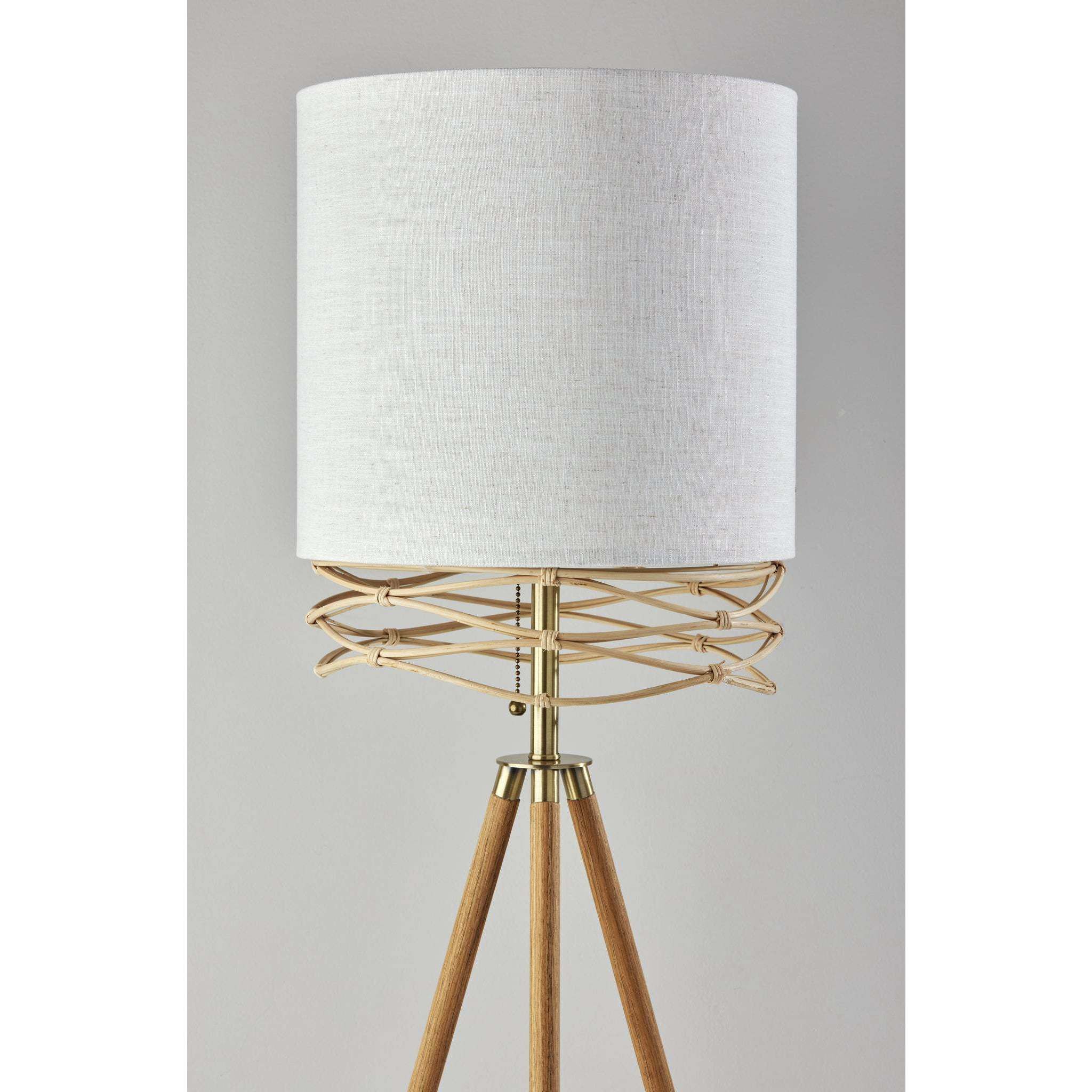 Melanie 60 inch 100.00 watt Natural Wood Veneer / Antique Brass Accents Floor Lamp Portable Light