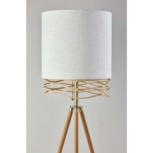 Melanie 60 inch 100.00 watt Natural Wood Veneer / Antique Brass Accents Floor Lamp Portable Light