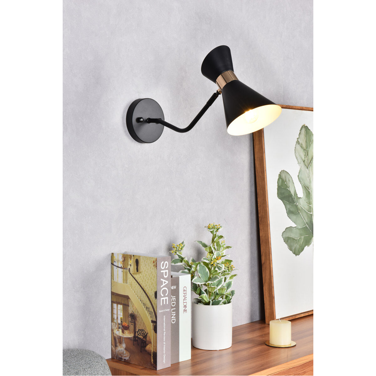 Halycon 1 Light 16.6 inch Black and Golden Bath Sconce Wall Light