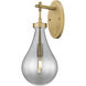 Downtown Urban Owego Armed Sconce Wall Light in Brushed Brass, Light Smoke Glass