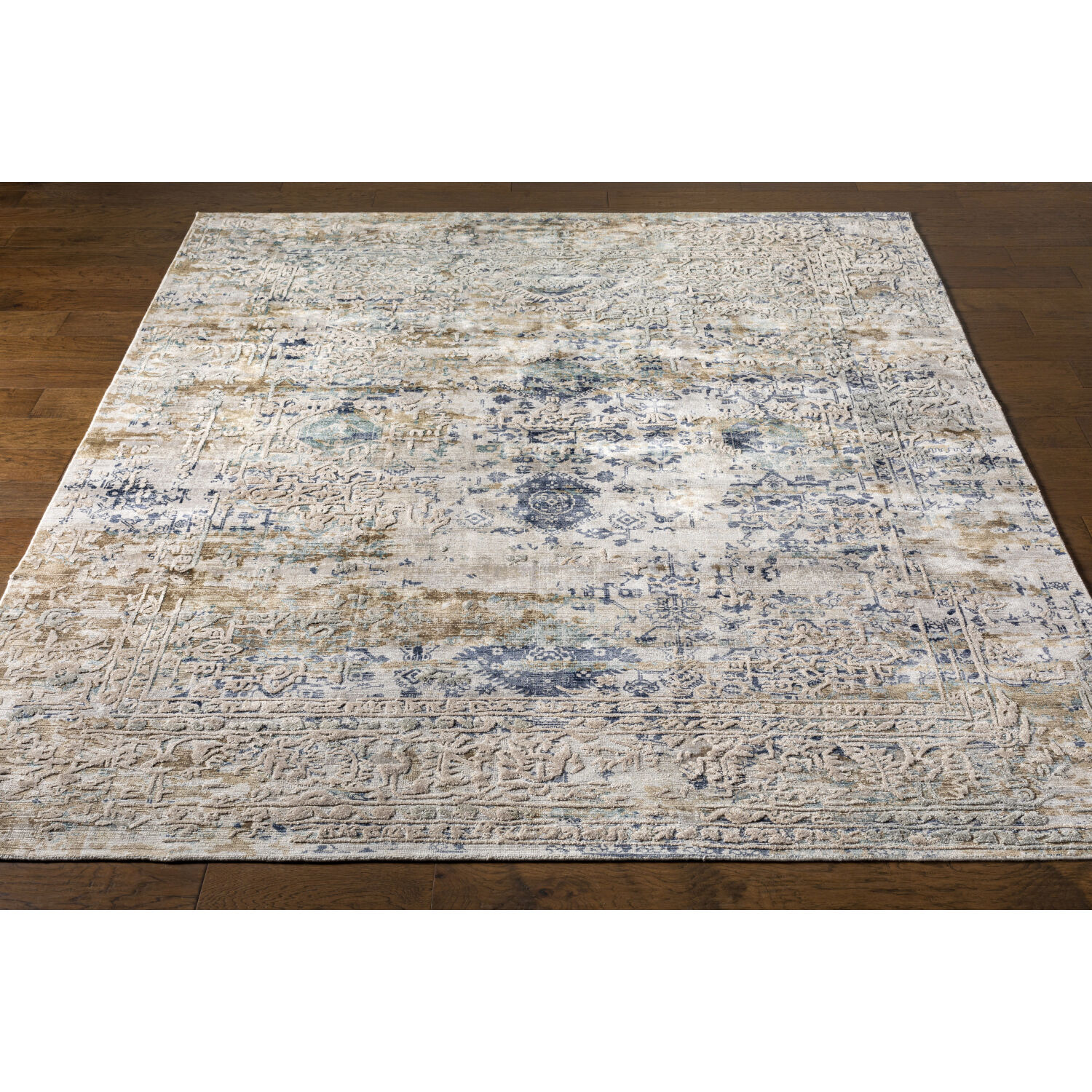 Jordan 96 X 96 inch Deep Teal / Dark Brown / Medium Gray Handmade Rug in 8 Ft Round