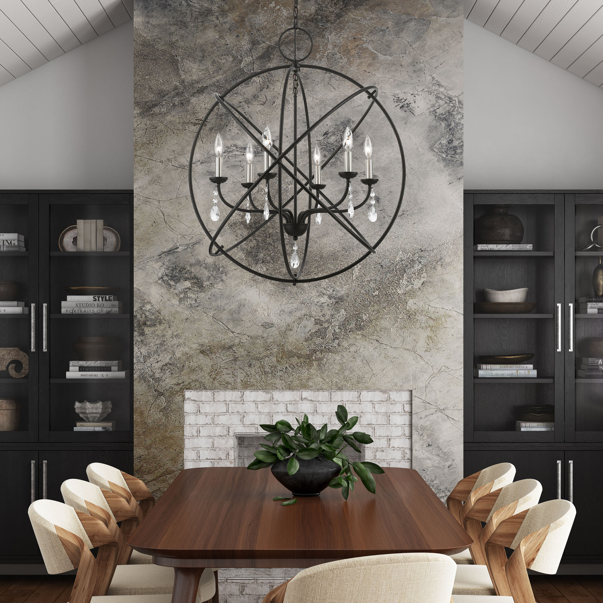 Aria 6 Light 28 inch Black with Brushed Nickel Finish Candles Pendant Chandelier Ceiling Light, Globe