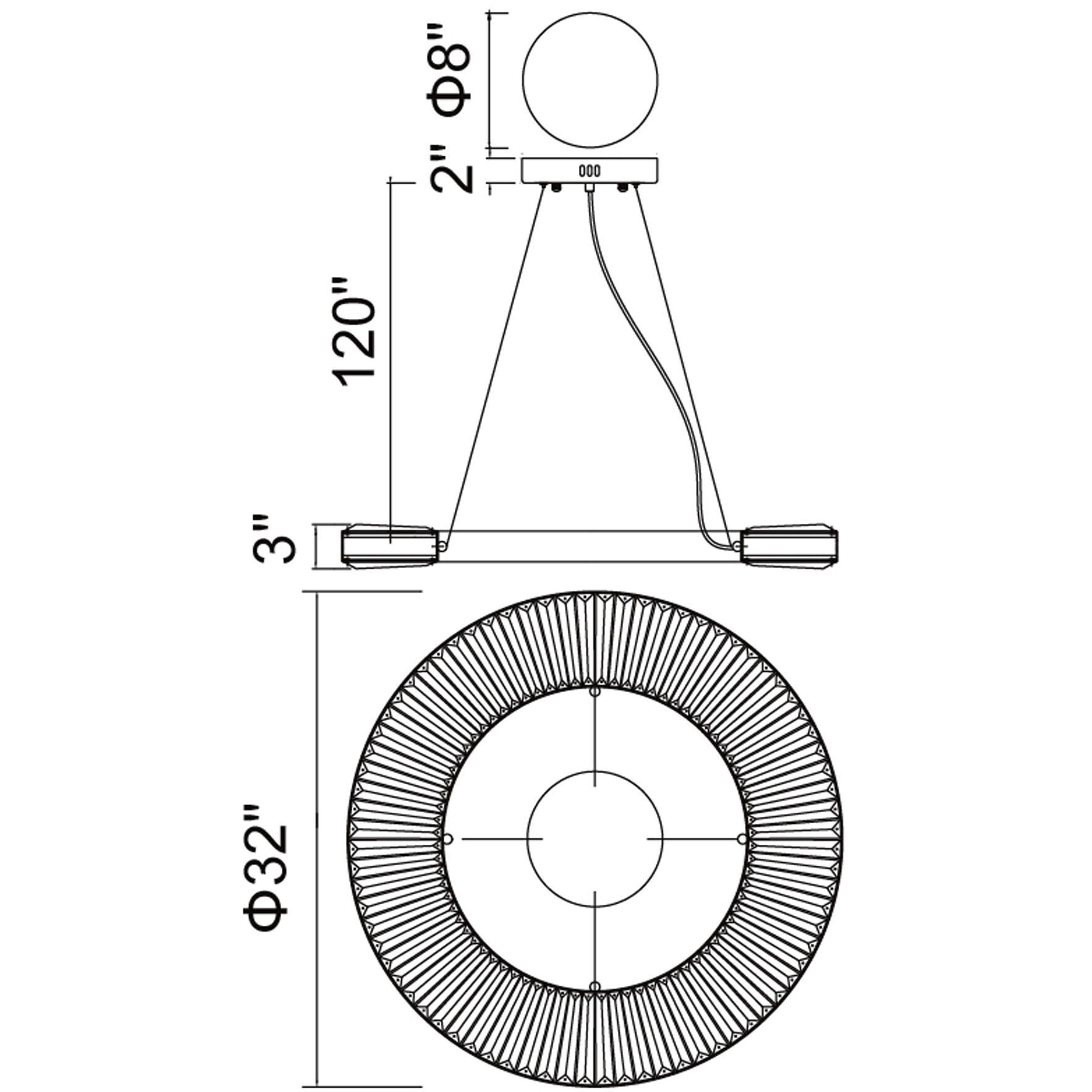Bjoux LED 32 inch Brass Down Chandelier Ceiling Light