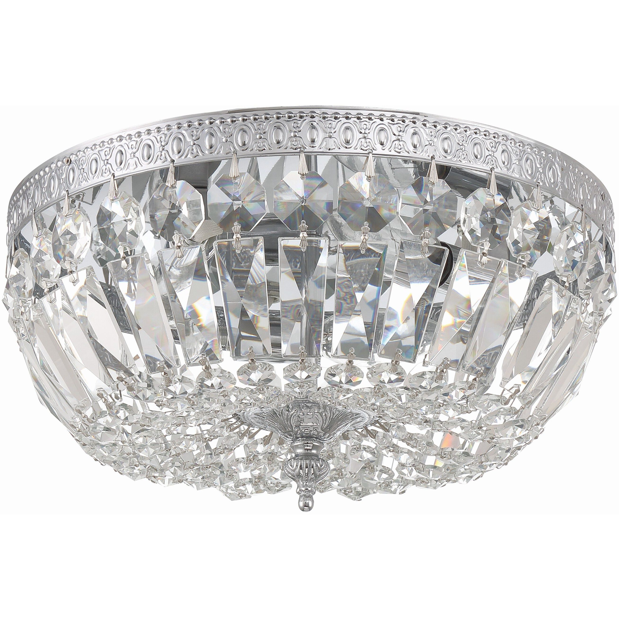 Waltham 3 Light 12 inch Polished Chrome Flush Ceiling Light in Clear Italian