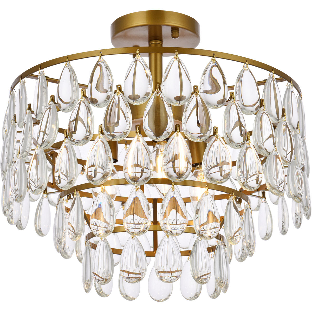 Mila 3 Light 16 inch Brass Flush Mount Ceiling Light