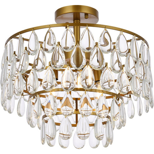 Mila 3 Light 16 inch Brass Flush Mount Ceiling Light