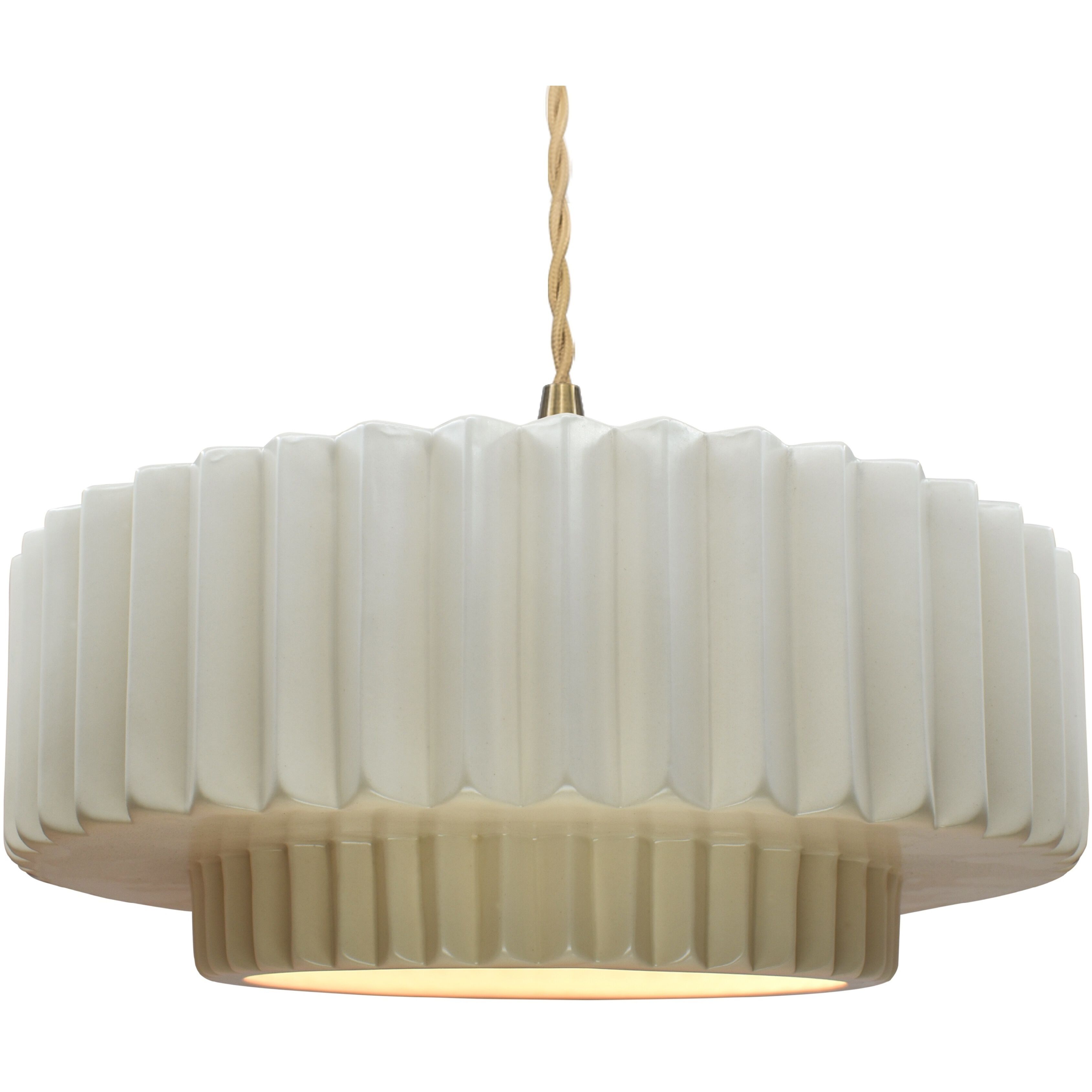 Radiance Collection - Pleated Tier Pendant Ceiling Light in Brushed Brass, Replaceable Bulb, Beige Twist Cord, Matte White, 16.25W x 6H, Form+Finish+Function