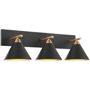 Bliss 3 Light 27.5 inch Aged Gold Brass and Matte Black Wall Sconce Wall Light