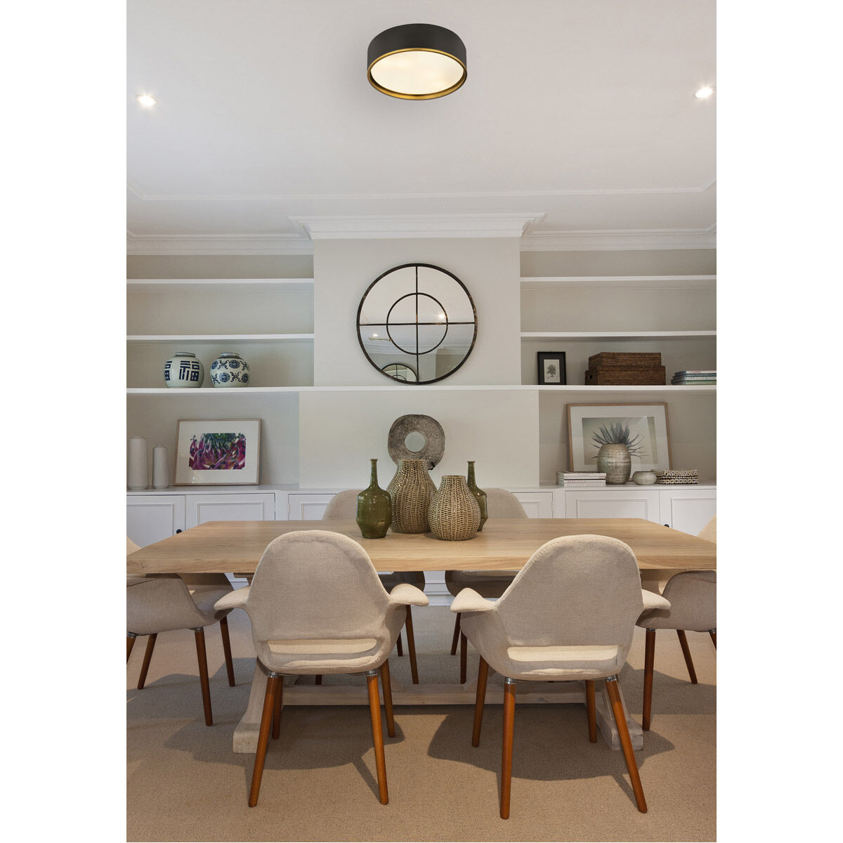 Arlo 4 Light 20.25 inch Matte Black and Rubbed Brass Flush Mount Ceiling Light