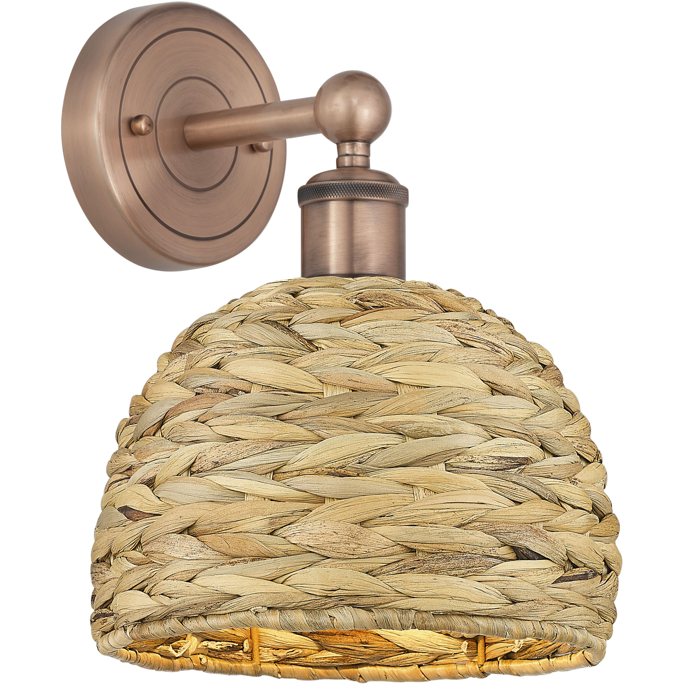 Edison Woven Rattan Armed Sconce Wall Light in Antique Copper