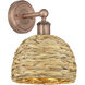 Edison Woven Rattan Armed Sconce Wall Light in Antique Copper