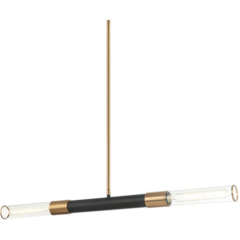 Tubo 2 Light 35 inch Matte Black and Aged Gold Brass Pendant Ceiling Light