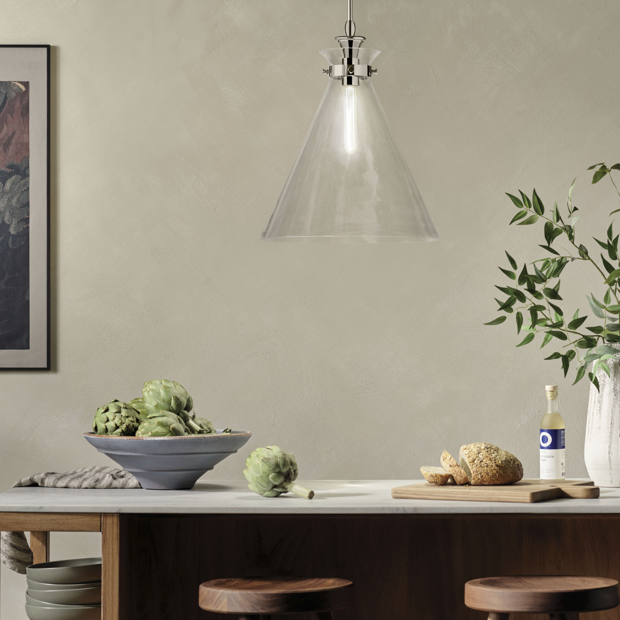 Laria 1 Light Polished Nickel Pendant Ceiling Light in Clear