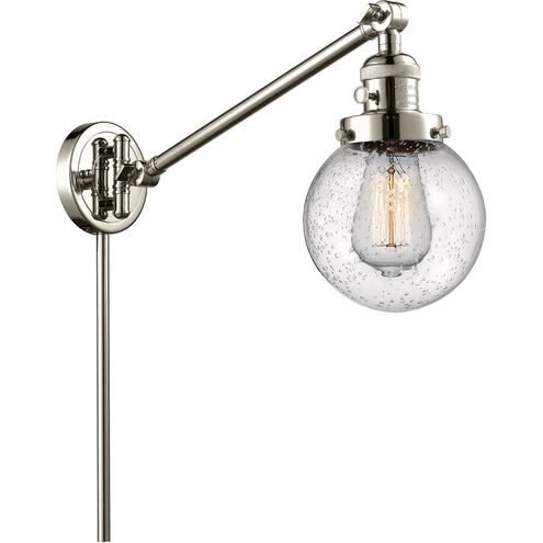 Beacon 21 inch 100 watt Polished Nickel Swing Arm Wall Light in Seedy Glass, Franklin Restoration