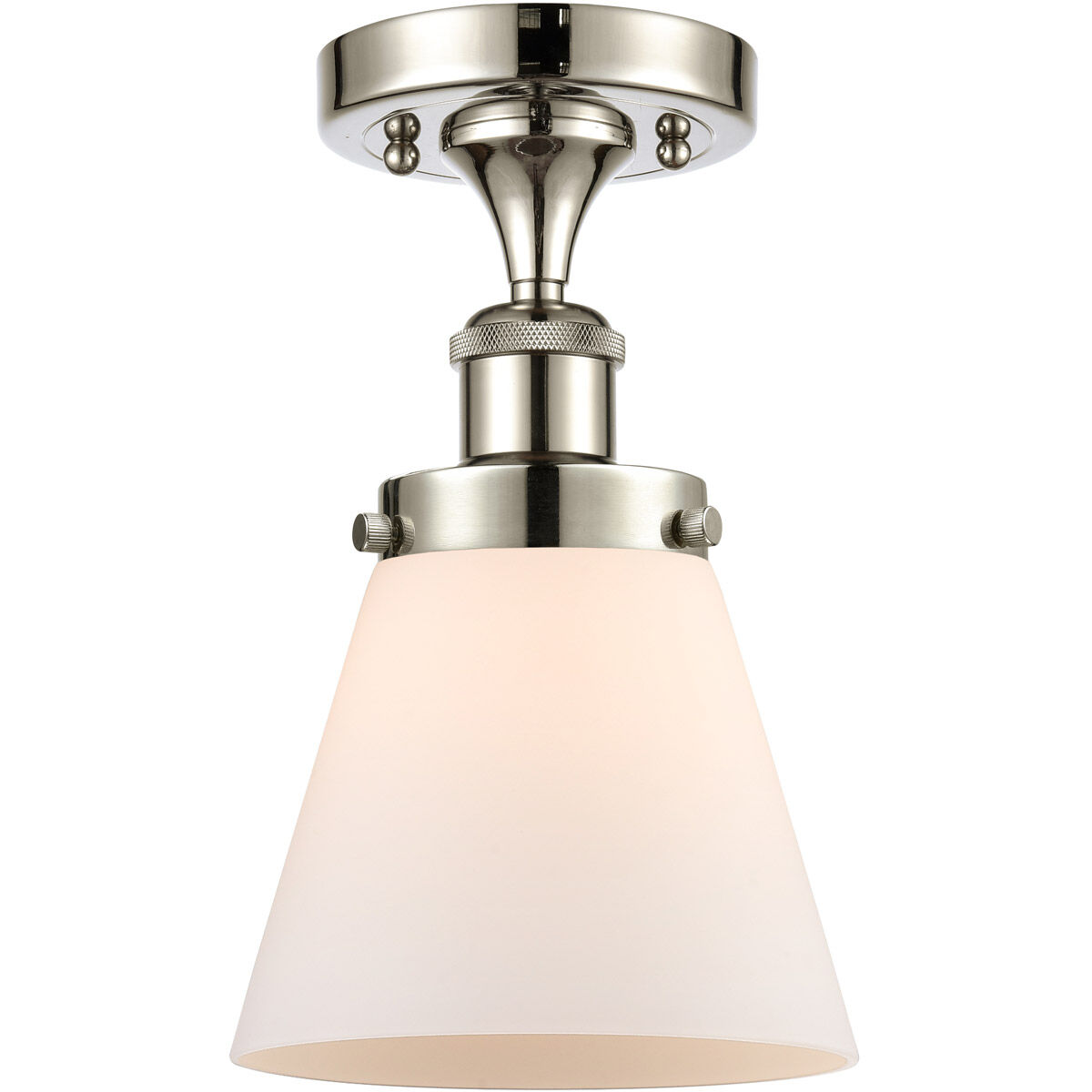 Innovations Lighting 916-1C-PN-G61 Ballston Small Cone 1 Light 6 inch Polished  Nickel Semi-Flush Mount Ceiling Light in Matte White Glass, image size:495x495