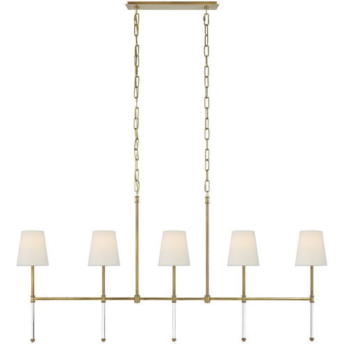 Suzanne Kasler Camille 5 Light 53.25 inch Hand-Rubbed Antique Brass Linear Chandelier Ceiling Light in Linen, Medium