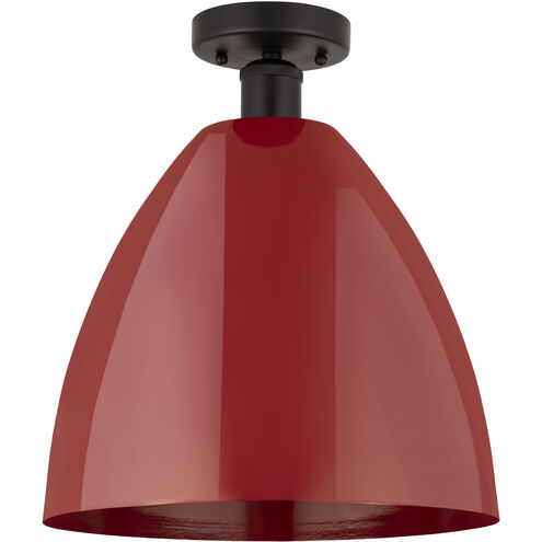Edison Plymouth Dome 1 Light 12 inch Oil Rubbed Bronze Semi-Flush Mount Ceiling Light in Red