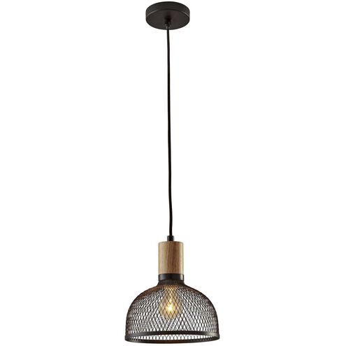 Dale 1 Light 10 inch Matte Black and Natural Rubber Wood Pendant Ceiling Light, Small