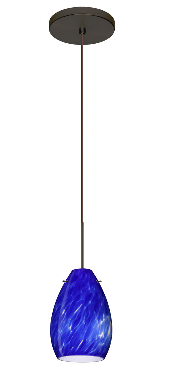 Pera 6 LED Bronze Pendant Ceiling Light in Blue Cloud Glass