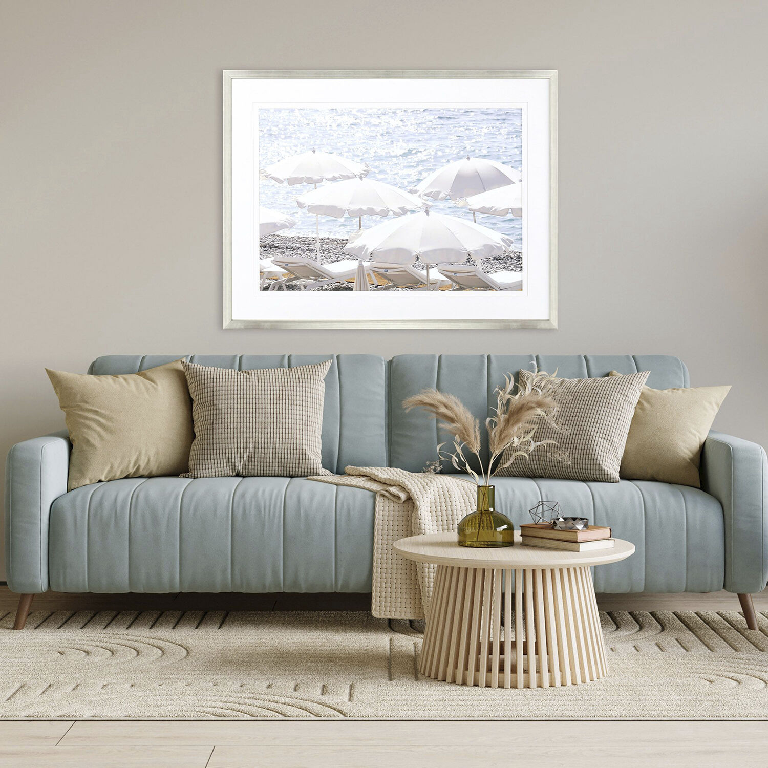 Sea Shade White and Blue Framed Art