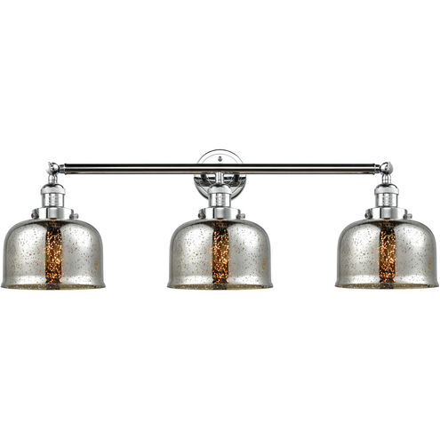 Franklin Restoration Large Bell 3 Light 32 inch Polished Chrome Bath Vanity Light Wall Light in Silver Plated Mercury Glass, Franklin Restoration