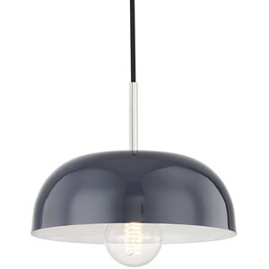 Avery 1 Light 11 inch Polished Nickel Pendant Ceiling Light in Navy Metal