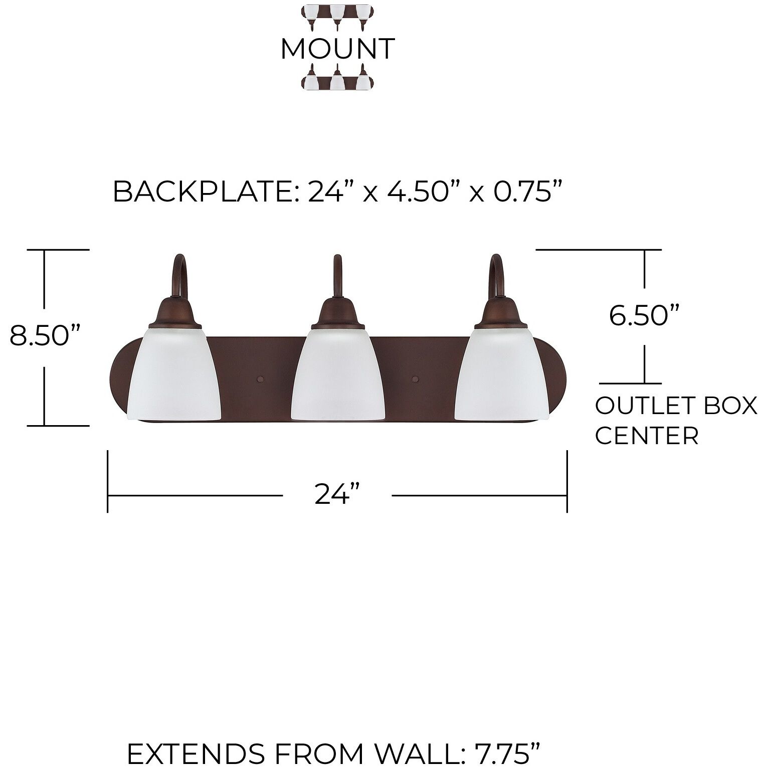 Trenton 3 Light 24 inch Bronze Vanity Light Wall Light