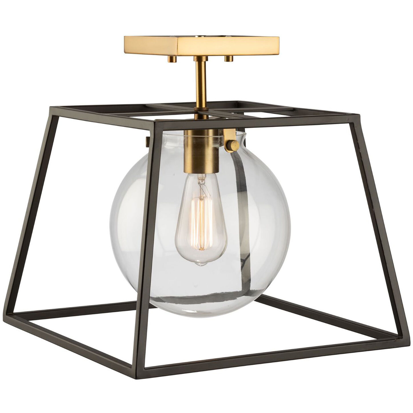 Bridgetown LED 10 inch Black and Harvest Brass Semi-Flush Mount Ceiling Light