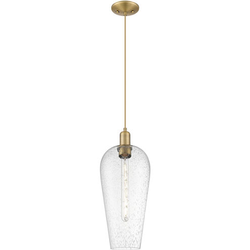 Downtown Urban Chelsea 1 Light 8 inch Brushed Brass Mini Pendant Ceiling Light in Seedy Glass