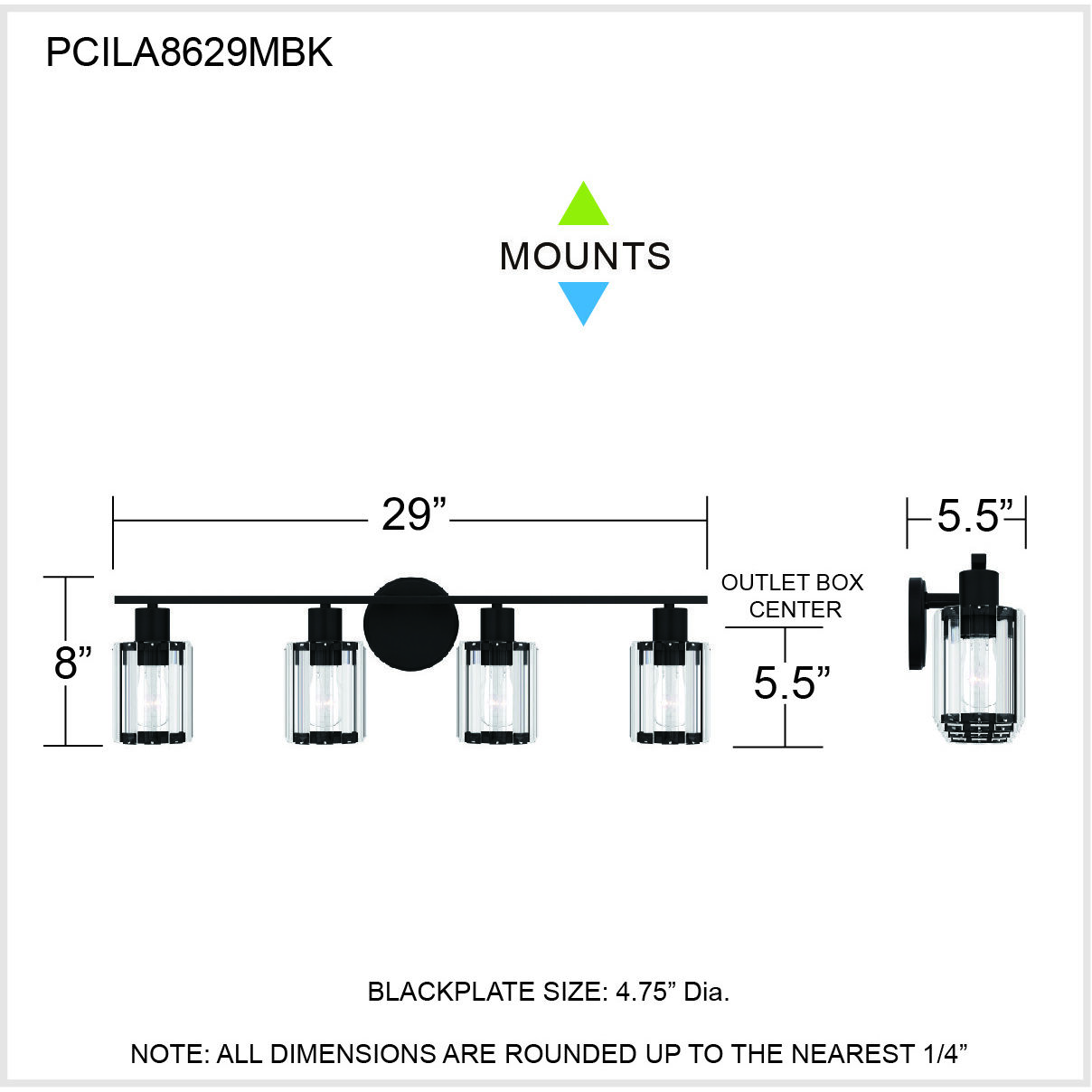 Isla 4 Light 29 inch Matte Black Bath Light Wall Light