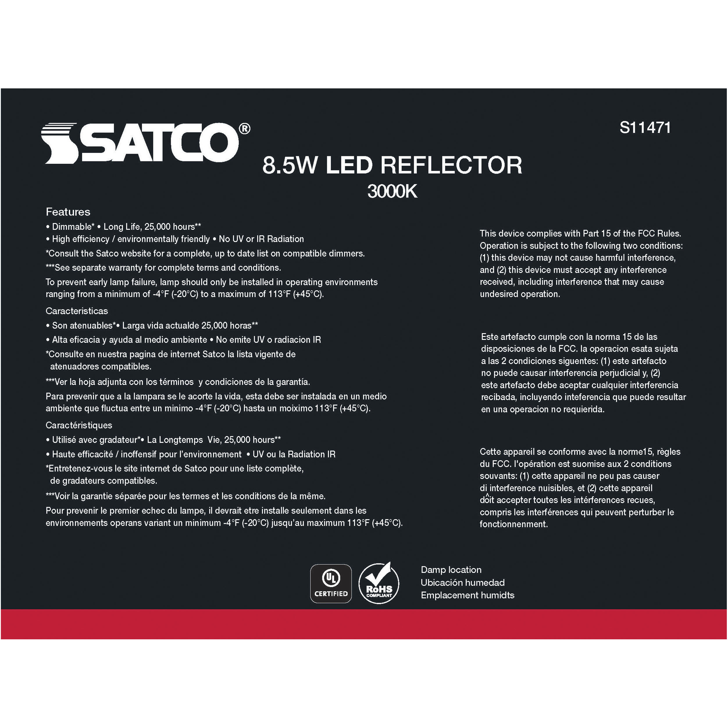 Satco S11471 Lumos LED Medium 8.50 watt 3000K LED Bulb