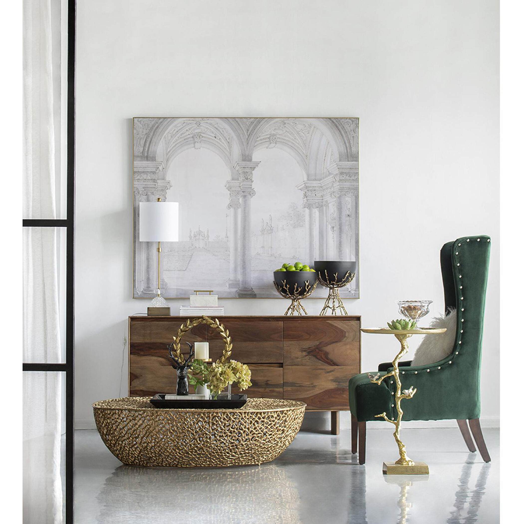 Welling Demilune Table in White/Gold