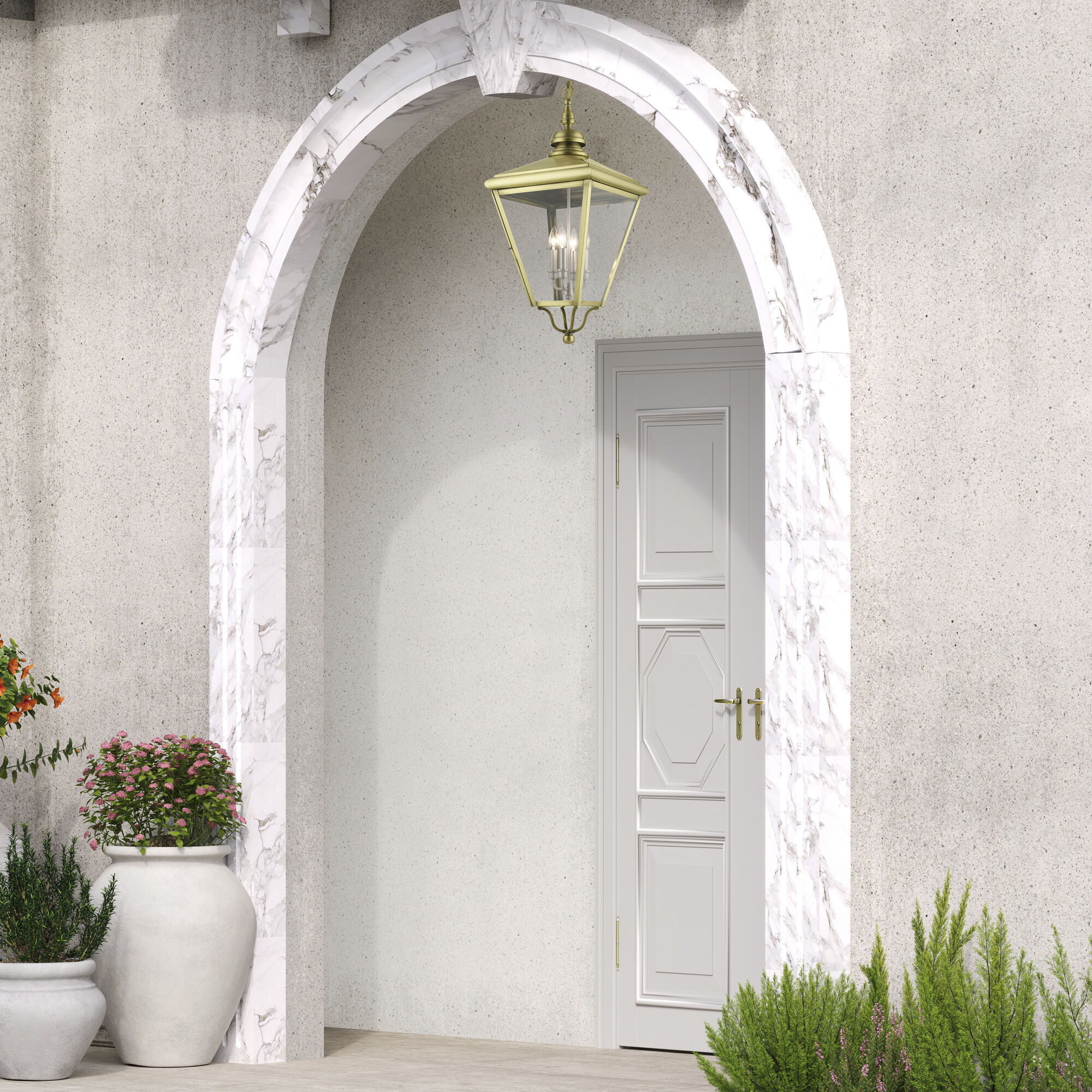 Adams 4 Light 14.25 inch Antique Brass with Brushed Nickel Finish Cluster Outdoor Extra Large Pendant Lantern Ceiling Light