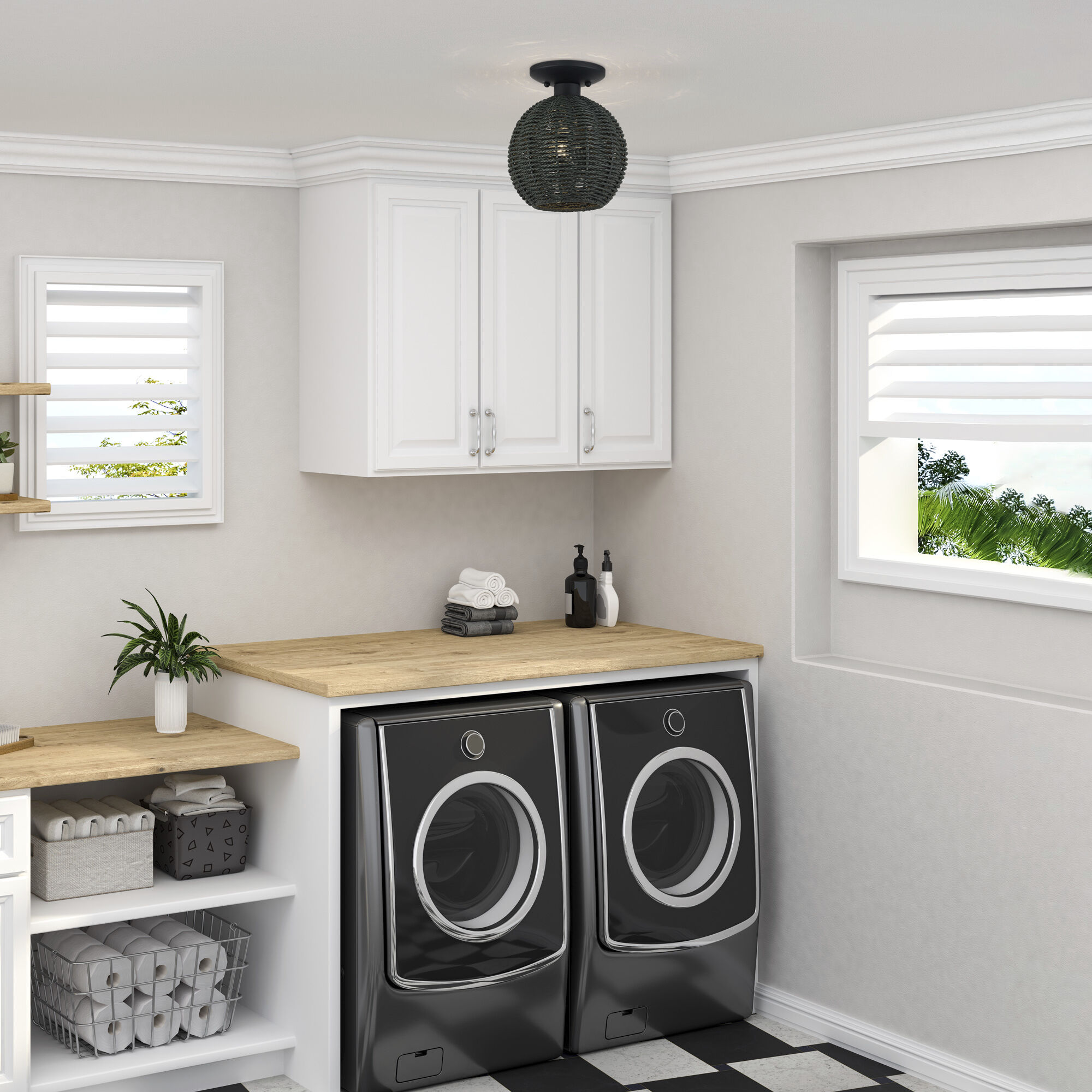 Deluna 1 Light 8 inch Black Semi Flush Mount Ceiling Light, Small