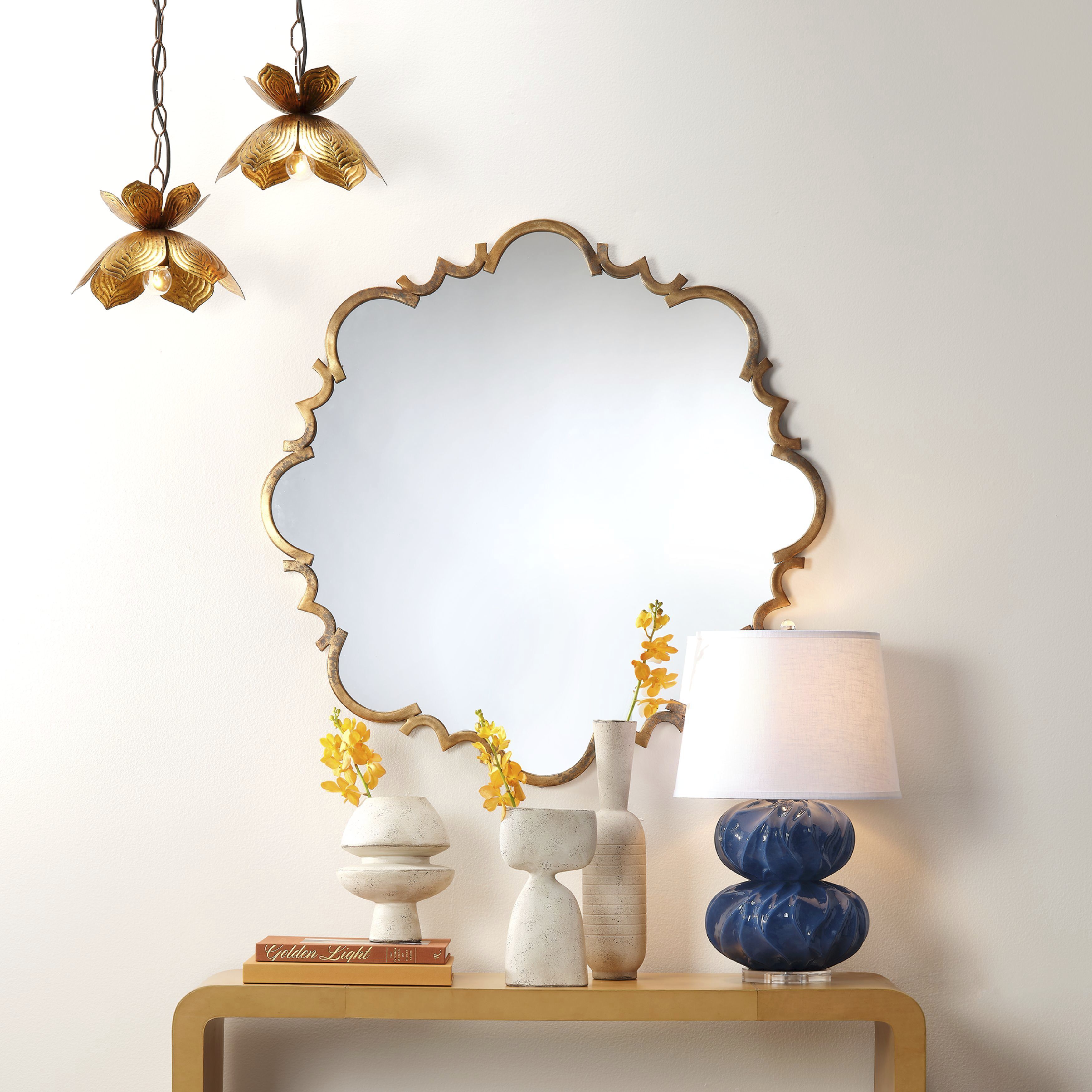 Flowering Lotus 1 Light 11 inch Antique Gold Pendant Ceiling Light