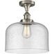 Ballston Large Bell LED 8 inch White and Polished Chrome Semi-Flush Mount Ceiling Light in Seedy Glass