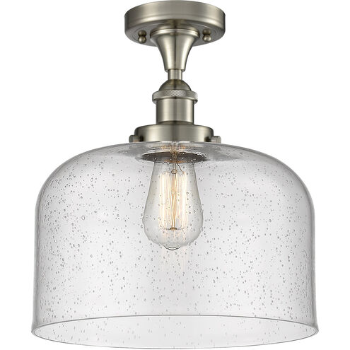 Ballston Large Bell LED 8 inch White and Polished Chrome Semi-Flush Mount Ceiling Light in Seedy Glass