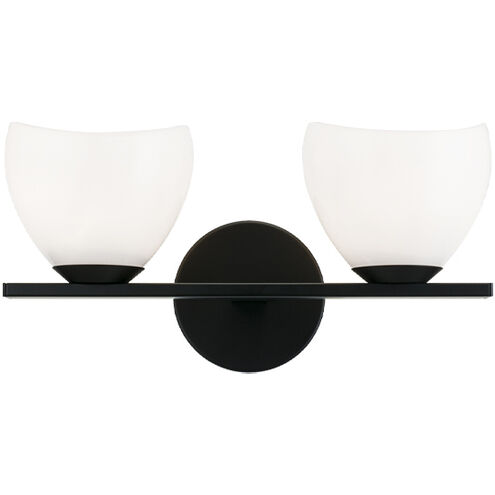 Uptowne 2 Light 14.13 inch Black Bath Vanity Light Wall Light in Black and Opal Glass