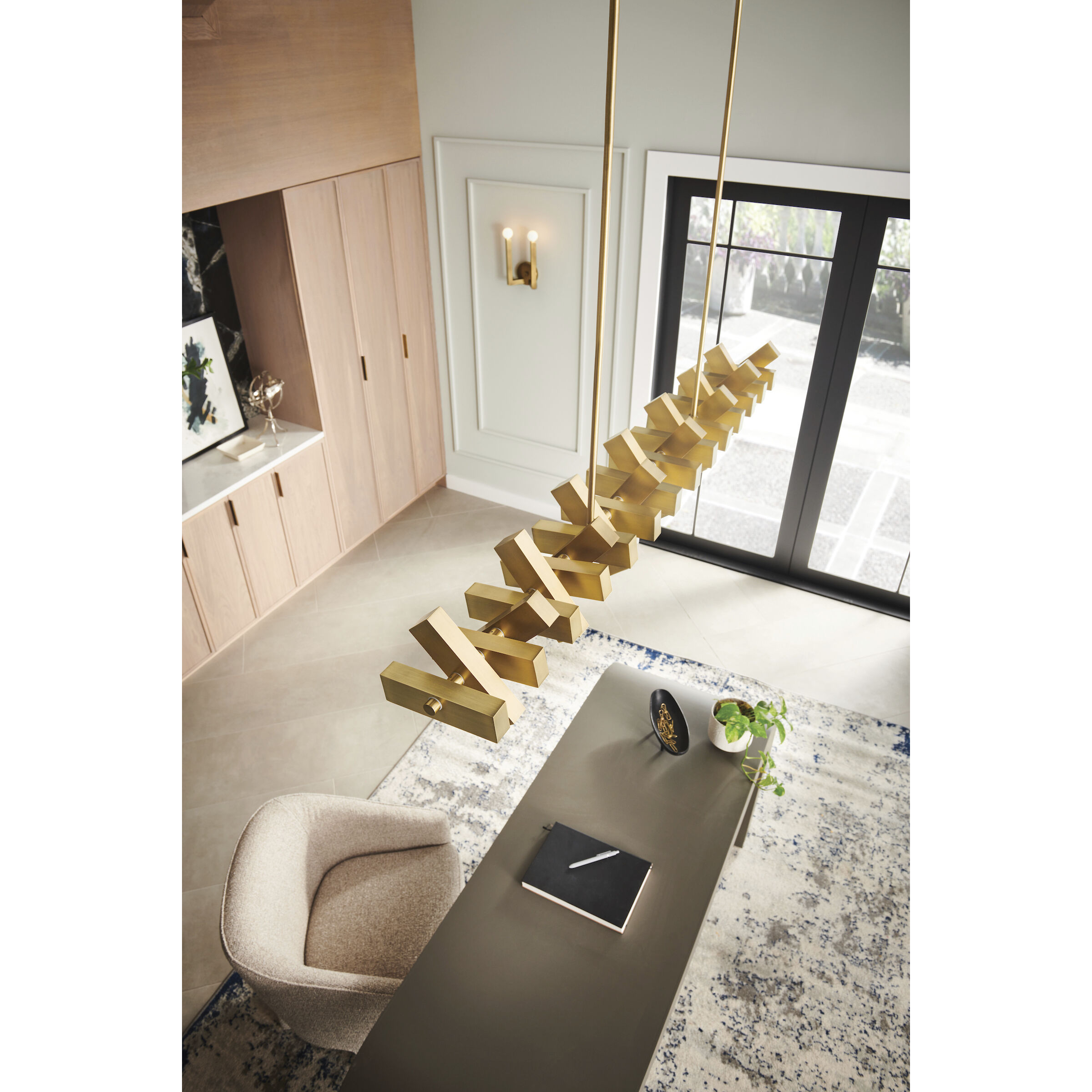 Stitch LED 58.75 inch Lacquered Brass Chandelier Ceiling Light