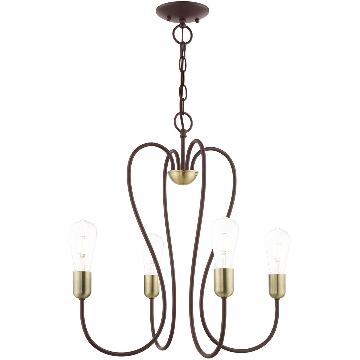 Lucerne 4 Light 20 inch Bronze with Antique Brass Accents Chandelier Ceiling Light
