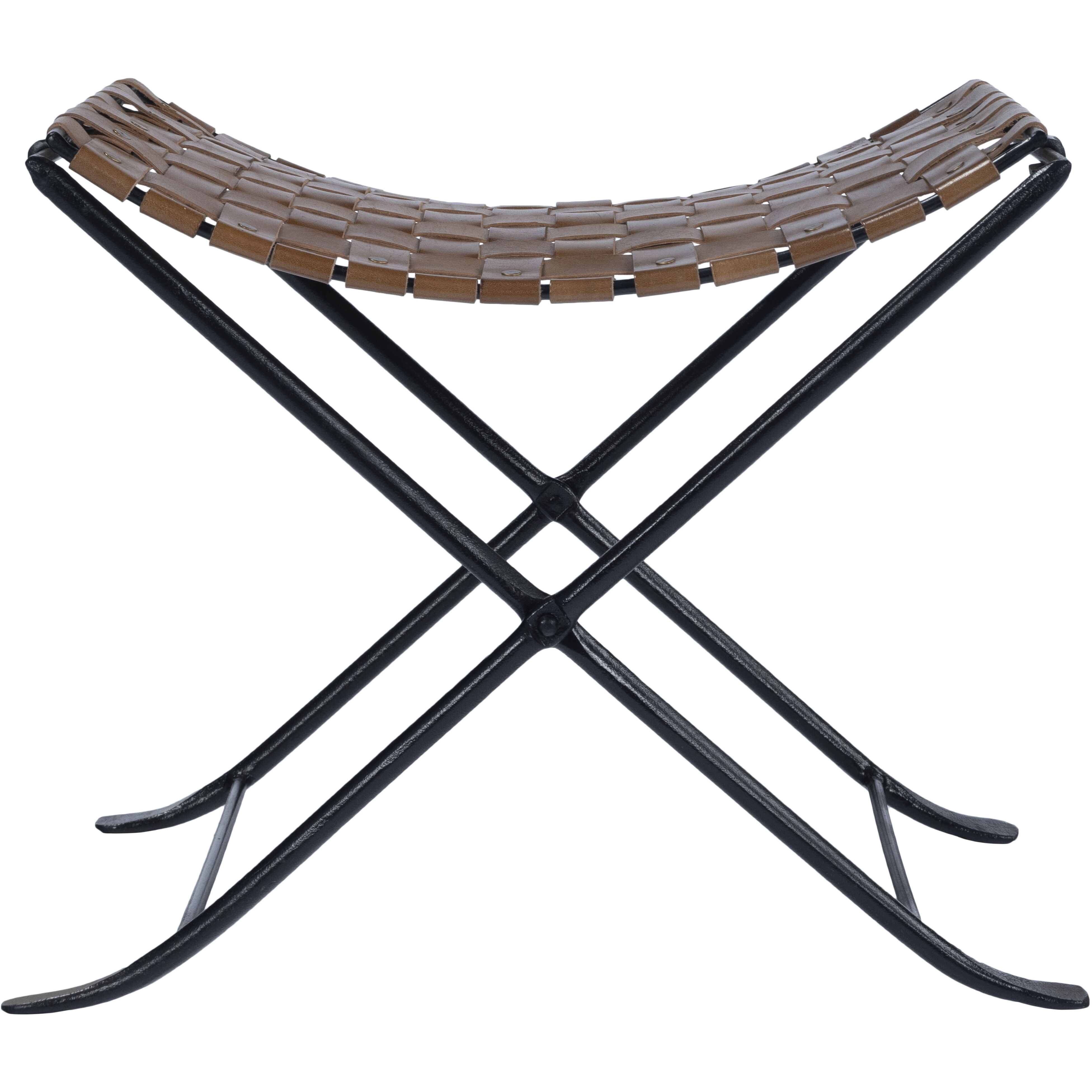 Karma Brown Woven Leather Ottoman or Stool