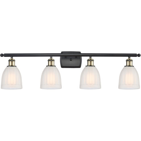 Ballston Brookfield 4 Light 36 inch Black Antique Brass Bath Vanity Light Wall Light in White Glass, Ballston