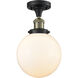 Franklin Restoration Large Beacon 1 Light 8 inch Black Antique Brass Semi-Flush Mount Ceiling Light in Matte White Glass, Franklin Restoration