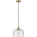 Edison Bell LED 12 inch Antique Brass Mini Pendant Ceiling Light in Seedy Glass