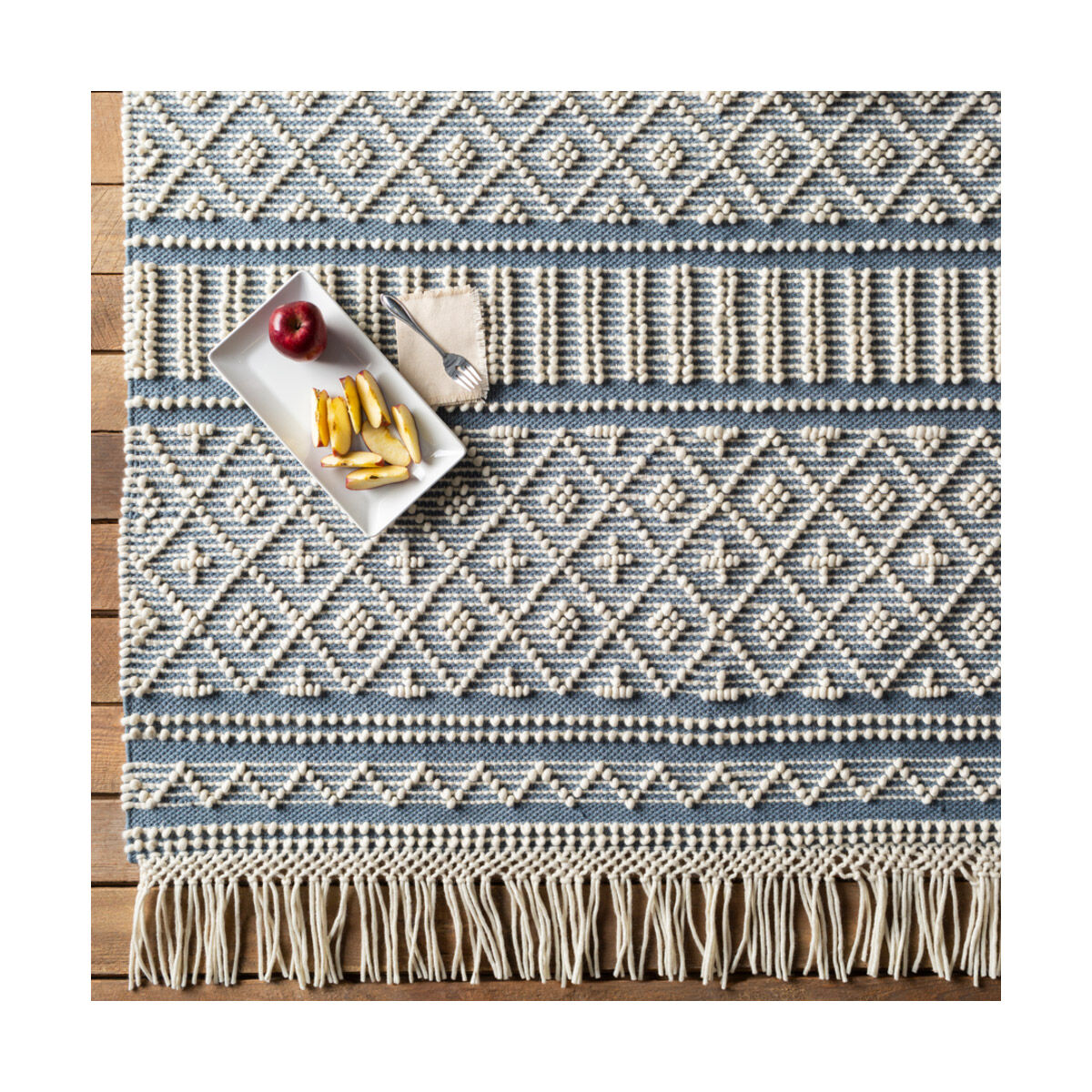 Farmhouse Tassels 96 X 30 inch Blue Rug in 2.5 x 8, Runner