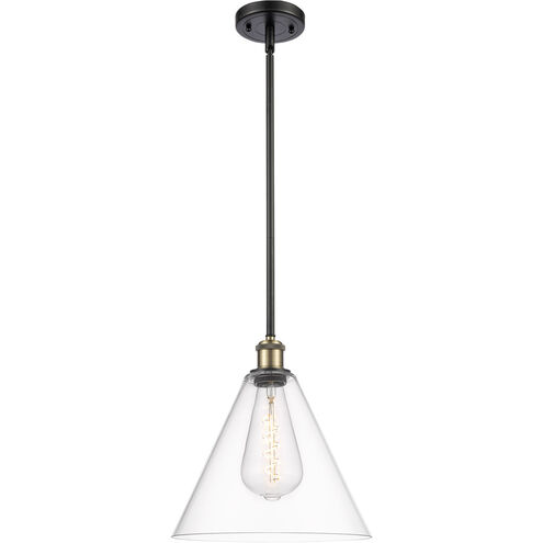 Ballston Cone 1 Light 12 inch Black Antique Brass Mini Pendant Ceiling Light in Clear Glass