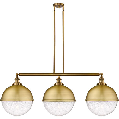 Franklin Restoration Hampden 3 Light 45 inch Brushed Brass Island Light Ceiling Light in Seedy Glass